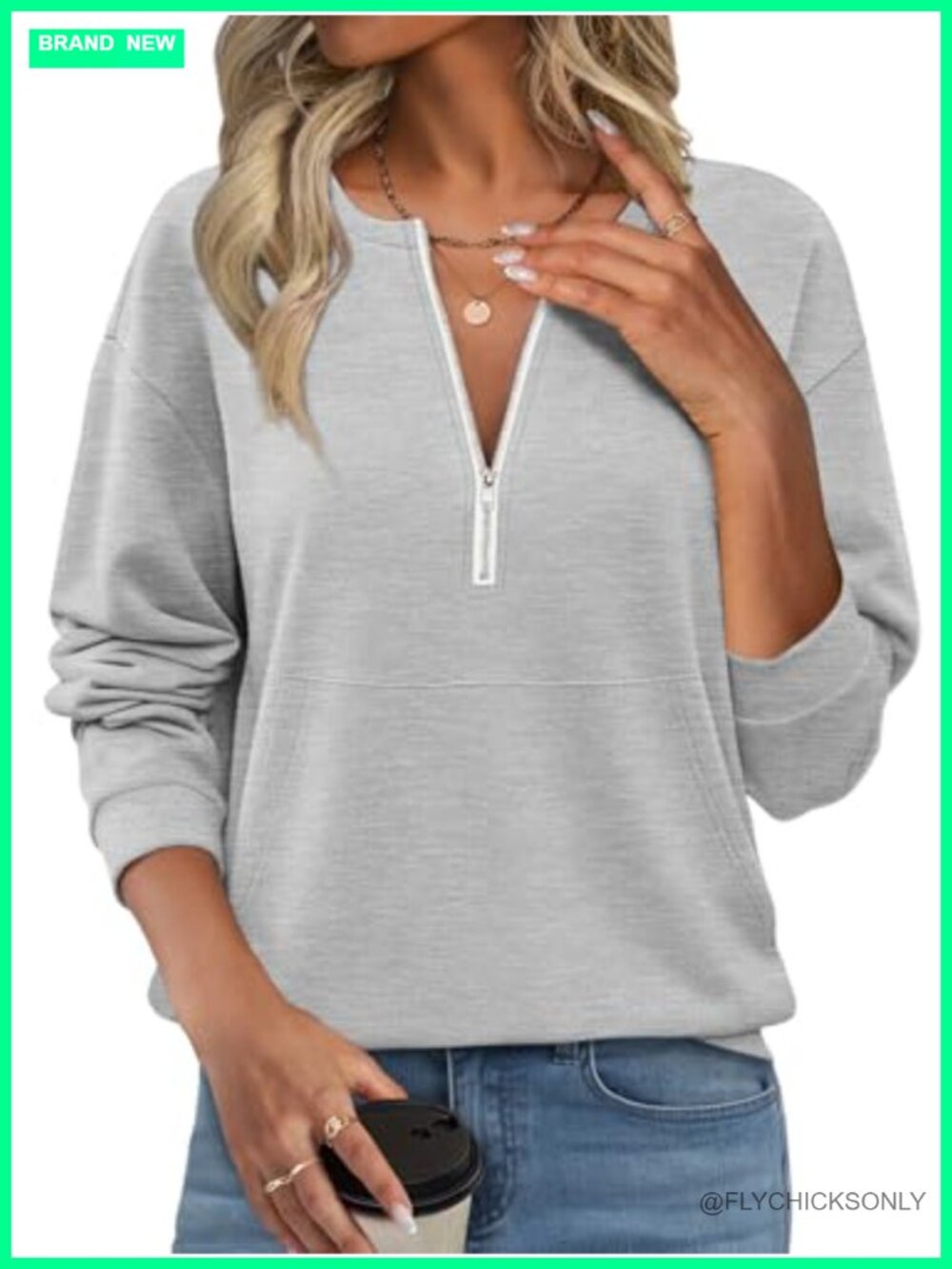 Womens Fleece Lined Half Zip Sweatshirt with Pockets Pullover